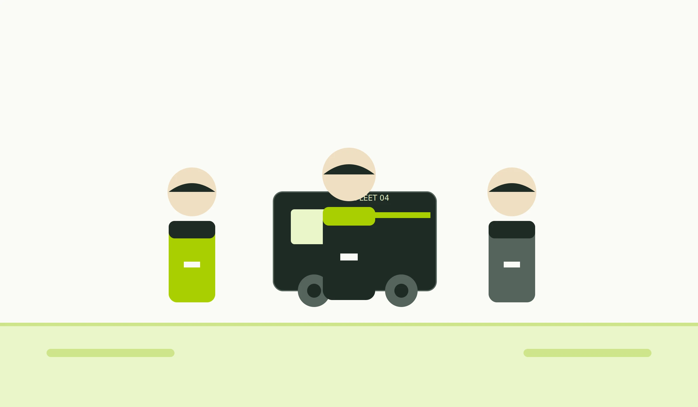 Illustration of a team of technicians and a branded service vehicle, representing distributed goodwill across staff rather than one owner